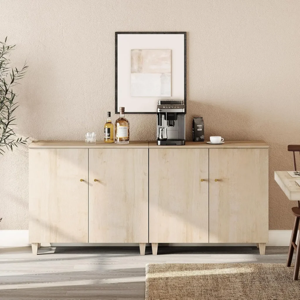 Aparadores de gabinetes de buffet, mesa consola de credenza de madera de 70,8 pulgadas de ancho con 4 puertas, almacenamiento decorativo de cocina rústico moderno 2 en 1