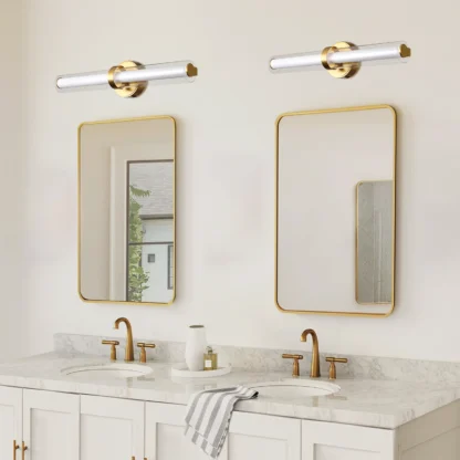 Accesorio de luces de barra de baño de doble capa sobre espejo con interior de acrílico esmerilado y exterior de vidrio transparente, 3CCT, 25W, 23,5 pulgadas