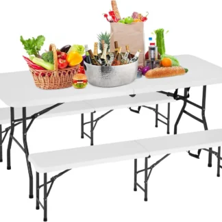 3-Piece Picnic Table Bench Set 6FT Camping Folding Plastic with Two Benches Carrying Handles