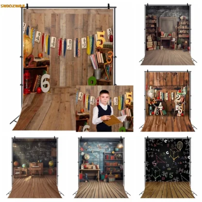 Tablero de madera para volver a la escuela, estantería, retrato, fondos, biblioteca, decoración para sala de estudio, sesión fotográfica, fondo de fotografía, estudio fotográfico