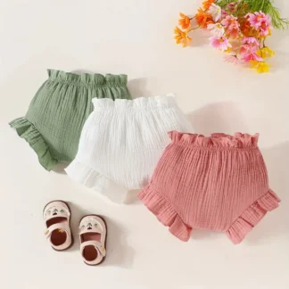 3 par/lote de pantalones de escalada bonitos de verano para niña, pantalones cortos cómodos y transpirables, pantalones informales de Color sólido de algodón para bebé recién nacido