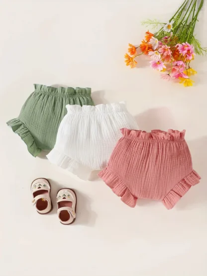3 par/lote de pantalones de escalada bonitos de verano para niña, pantalones cortos cómodos y transpirables, pantalones informales de Color sólido de algodón para bebé recién nacido