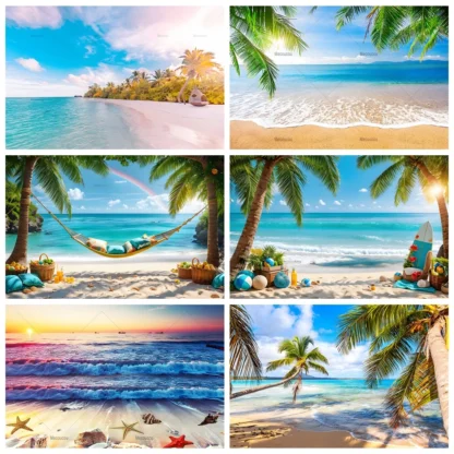Telón de fondo personalizado con palmeras, cartel de fotografía, decoración de estudio, vacaciones, playa, Verano