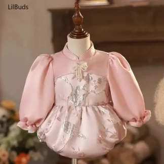 Ropa de un año para bebés y niñas, disfraz elegante y bonito de estilo chino para banquete de cien días, novedad de 2024