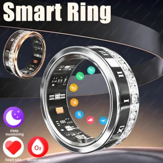 Monitor de ritmo cardíaco con anillo inteligente con incrustaciones de diamantes, rastreador inteligente de modo multideporte resistente al agua con oxígeno en sangre para Iphone Android nuevo