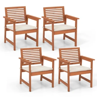 Juego de 4 sillas de comedor para exteriores, sillas de madera maciza para Patio con cojines cómodos