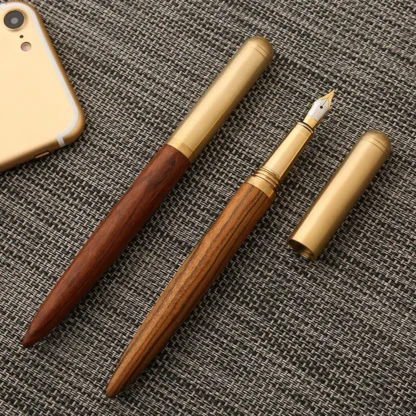Pluma estilográfica de bronce y madera Retro, bolígrafos de caligrafía artística de escritura de negocios de madera de lujo de 0,5mm, papelería de oficina, bolígrafo de tinta de regalo