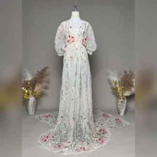 Don & Judy-ropa de maternidad para mujer, vestidos de Organza con cuello en V y manga abombada, ropa de fotografía para fiesta de cumpleaños y boda