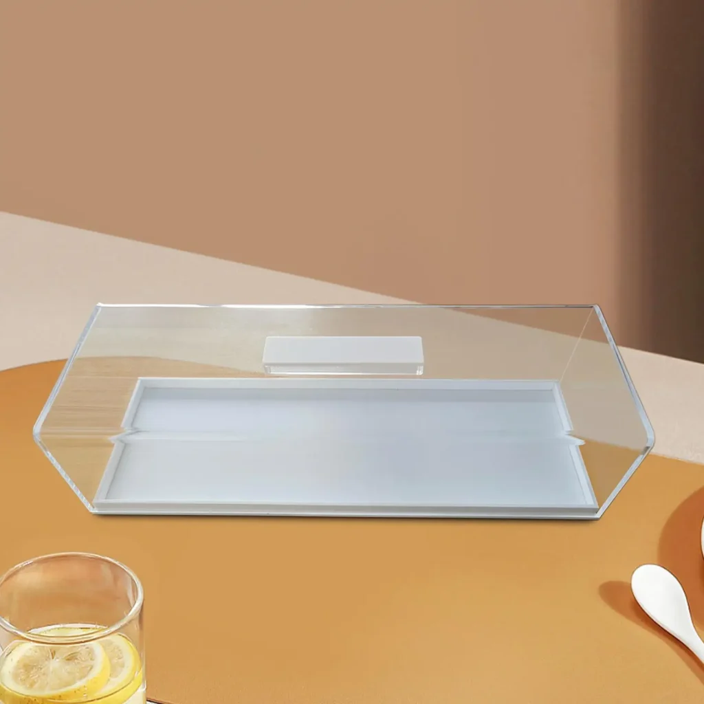 Caja de exhibición de pan acrílico, plato de exhibición de postre, vitrina de panadería para cumpleaños