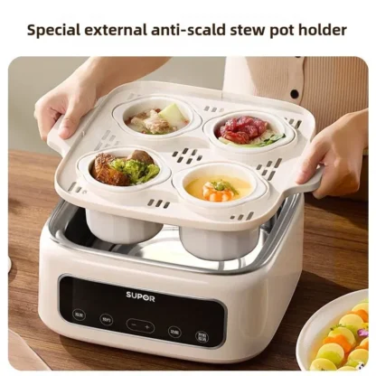 Vaporar el gachas en la olla eléctrica para estofado y estofado, olla para estofado eléctrica con forma de nido de pájaro y hacer la sopa