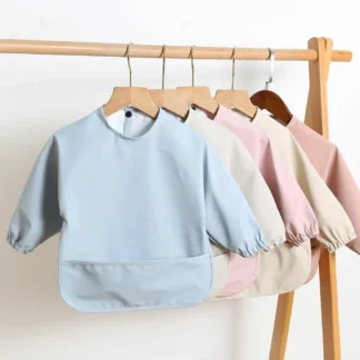 Baberos de alimentación de bebé de Color sólido con mangas largas, delantales con babero para niños y niñas, batas artísticas impermeables fáciles de limpiar