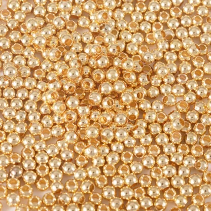 1 Juego de cuentas de latón auténtico chapado en oro de 14K, cuentas espaciadoras sueltas redondas para pulsera Diy, collar, fabricación de joyas, 2mm, 3mm, 4mm, 5mm y 6mm
