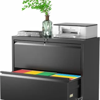 Archivador con cajones, archivador lateral negro con cerradura, archivadores de oficina para tamaño Legal/letra/A4/F4 con archivos colgantes