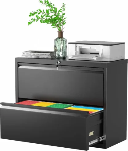 Archivador con cajones, archivador lateral negro con cerradura, archivadores de oficina para tamaño Legal/letra/A4/F4 con archivos colgantes