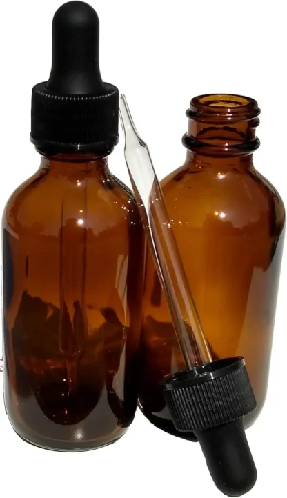 Botellas cuentagotas de vidrio ámbar de 2 oz (60 ml) con cuentagotas de vidrio cónico - Paquete de 2