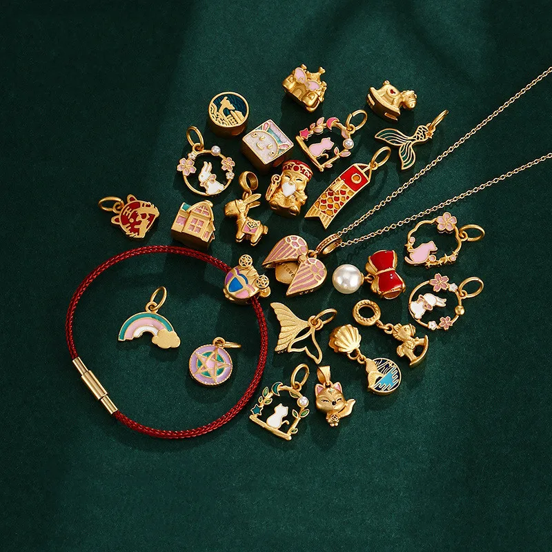 Pulsera tejida artesanal de oro con accesorios, pulsera con cola de sirena de sardina y cuentas sueltas Koi, 2023