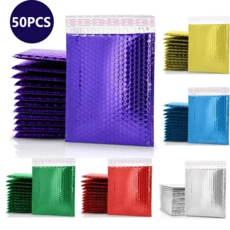 50 Uds. Sobre de correo holográfico de burbujas rosa roja, bolsa de mensajería impermeable, sobres de burbujas acolchados, bolsa de paquete para envío