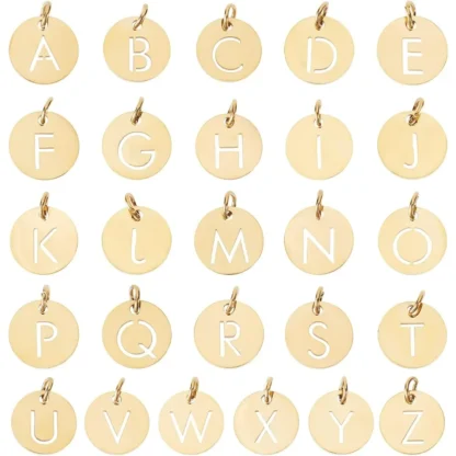 1 caja de 26 Uds. De dijes del alfabeto, dijes de letras de acero inoxidable 304, abalorio de letras doradas, letras iniciales A Z, kit de fabricación plana hueca