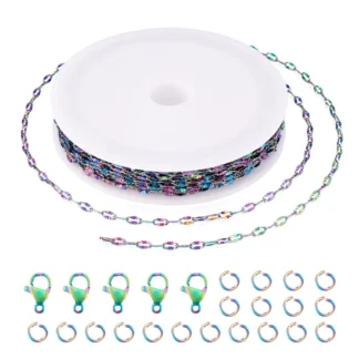 Cadenas de acero inoxidable con cierre de garra de langosta, anillos de salto para collares DIY, Kits de fabricación de joyas, 4x2x0,5mm, 5m por juego