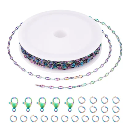 Cadenas de acero inoxidable con cierre de garra de langosta, anillos de salto para collares DIY, Kits de fabricación de joyas, 4x2x0,5mm, 5m por juego