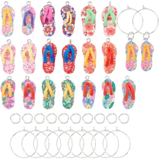 40 Uds. De dijes para copa de vino, chanclas de arcilla polimérica DIY, marcadores para bebidas, etiquetas de vino aleatorias, copas con anillos para copa de vino