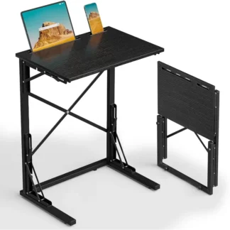 Bandeja de TV plegable de 21 pulgadas de ancho x 28 pulgadas de alto, mesa auxiliar plegable pequeña en forma de C para comer con ranuras para tableta y teléfono, deslizable debajo del sofá