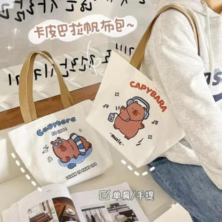 Bolso de compras con estampado de dibujos animados para mujer, bolsa de hombro de lona, 4 estilos, Harajuku, regalo del Día de los niños