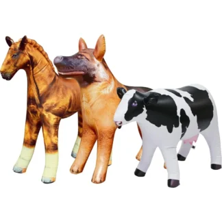 Jet Creations 3-PK animales inflables, vaca(21"), caballo(30"), pastor alemán(30"), mascotas de ganado realistas para decoración de fiestas