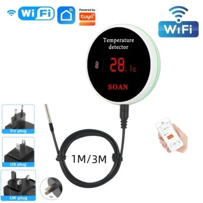 medidor temperatura wifi Sensor de temperatura WiFi Tuya, sonda de 1M/3M, pantalla LCD Digital, termómetro de vida inteligente para nevera, agua, piscina, termostato, alarma remota