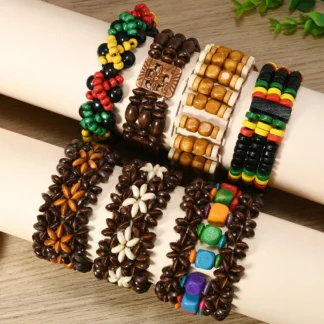 Pulsera de cuentas de madera de colores bohemios para hombre, tendencia de moda, cuentas hechas a mano, hilo elástico, pulsera para hombre y mujer, regalos