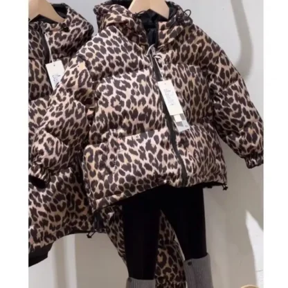 Ropa acolchada de algodón con estampado de leopardo para adolescentes, abrigo de invierno para niñas grandes para niños, chaqueta Reversible con capucha, ropa de abrigo gruesa y cálida