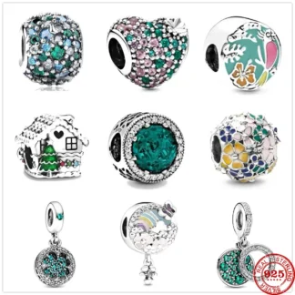 Colgante de Plata de Ley 925 con forma de bola de Pavé, abalorio de mosaico de océano verde, compatible con Pulsera Original