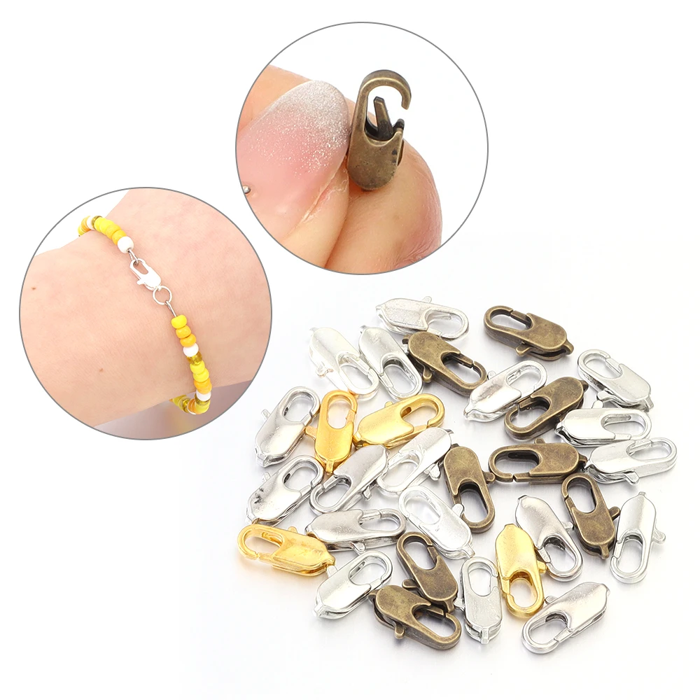 30 Uds hebilla de langosta plana de cobre bronce antiguo oro plata 12x5mm hebilla de langosta para pulsera colgante para accesorio de joyería DIY