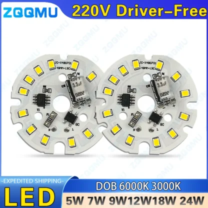 10 Uds Chip LED 24W 18W 12W 9W 7W 5W DOB No requiere controlador AC 220V-240V SMD 2835 blanco frío y cálido bombilla redonda cuentas de lámpara