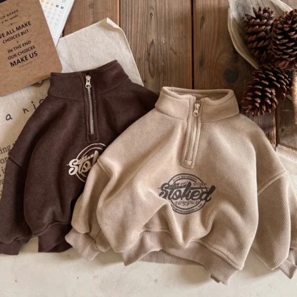 Sudaderas con capucha para niños, sudaderas de algodón grueso de terciopelo 2024, color caqui, cálido, invierno, otoño, a prueba de viento, ropa para bebés y niños