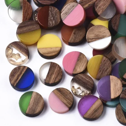 50 Uds. Cabujones de resina de madera Natural de 10mm, cabujón con parte posterior plana, abalorio para pulsera, pendiente, manualidades, accesorios para hacer joyería