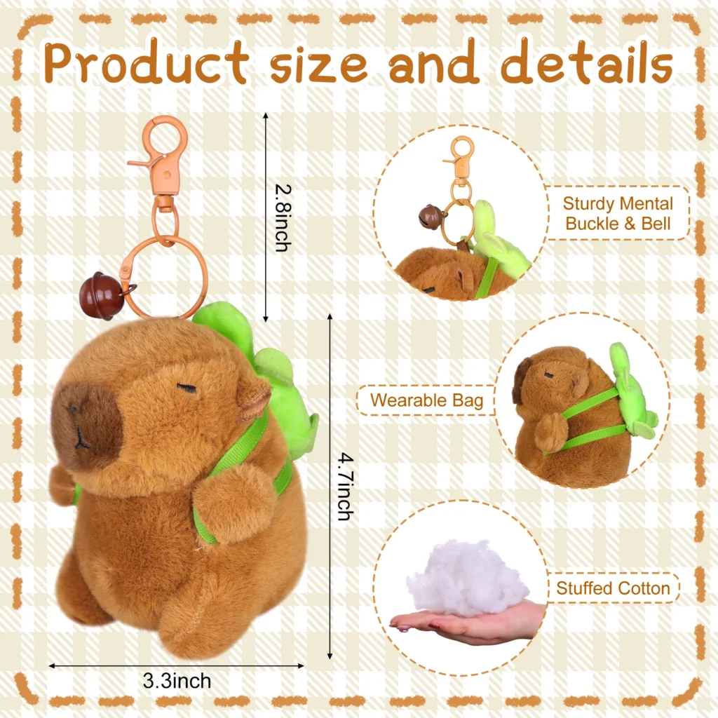 LLavero de peluche de capibara de dibujos animados, juguete bonito de capibara, muñeco de peluche, llavero, mochila, colgante, llavero de capibara, 3 uds.