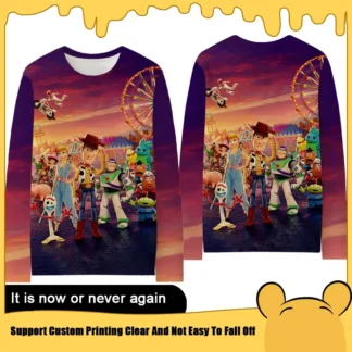 Camiseta de manga larga de Toy Story para hombre, ropa suelta de secado rápido, Woody, Buzz Lightyear, oso de fresa, novedad de 2024