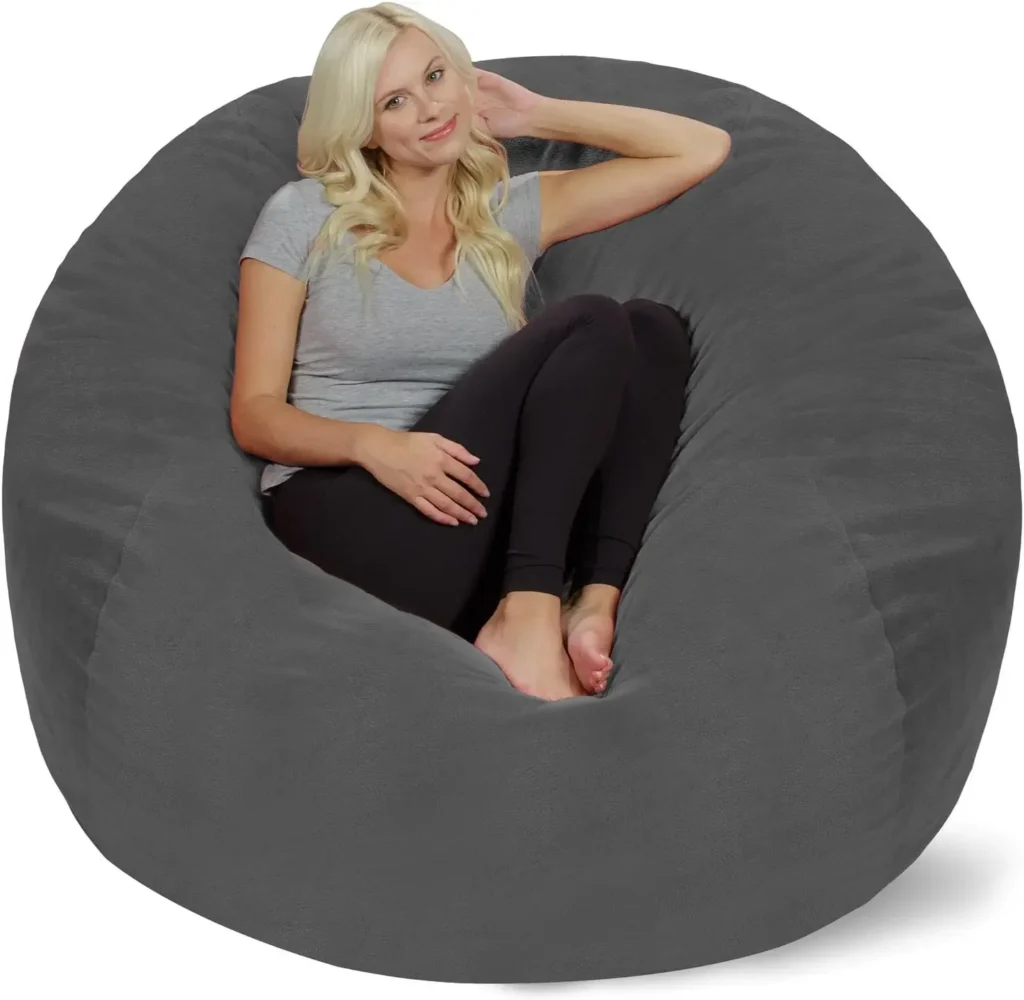 Bean Bag Chair: Bean Bag gigante para muebles de espuma viscoelástica de 5' - Sofá grande con cubierta de microfibra suave - Pebble gris