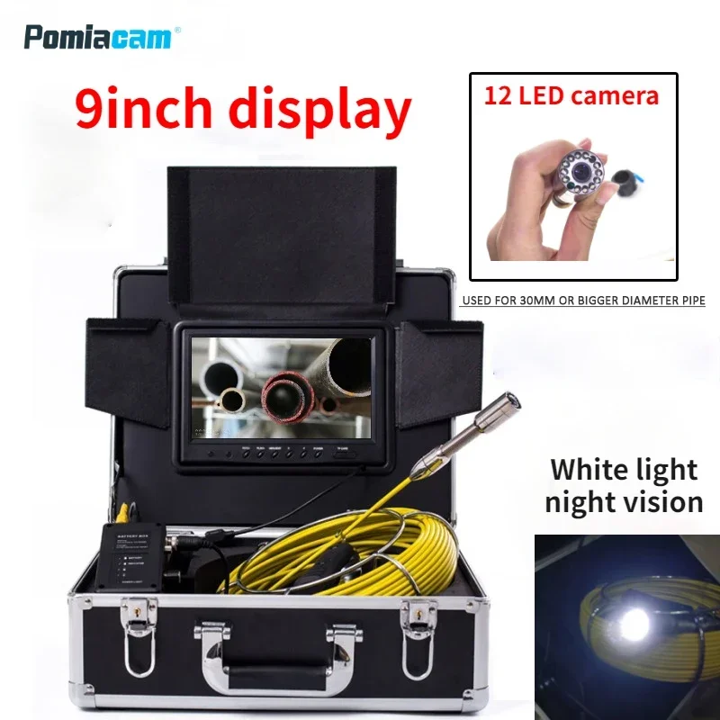 Cámara endoscópica Industrial WP90A de 9 pulgadas, 12LED de brillo, se puede ajustar, sistema de cámara de vídeo de inspección de tuberías de alcantarillado de drenaje