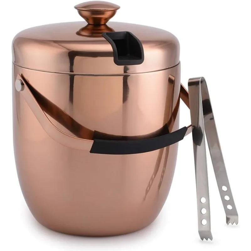 Cubo de hielo - Cubo de hielo de acero inoxidable de doble pared - Cubo de vino con pinzas y tapa engrosada (3 L) - Enfriador portátil