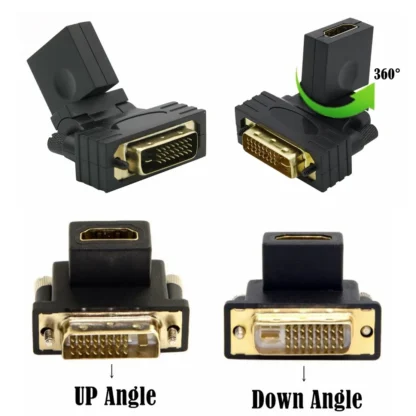 HD 1080P DVI a HDMI Compatible Aappter convertidor macho a hembra para HDTV LCD DVI-D PC 90 180 grados de rotación conector divisor
