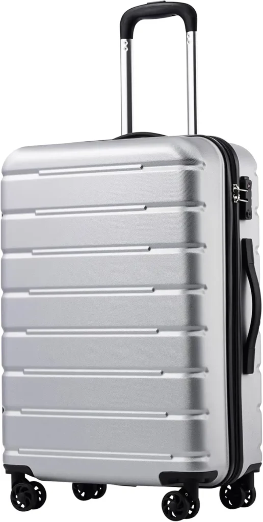 Coolife-maleta de equipaje plateada, equipaje rígido ligero, bloqueo TSA, puerto USB expandible (solo 28 pulgadas), M(24 pulgadas)