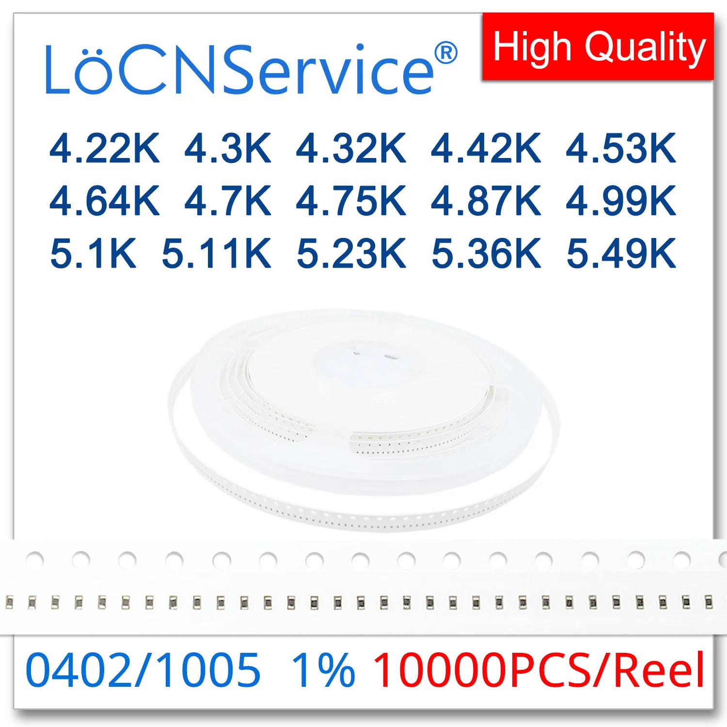 LoCNService 0402 1% 10000 Uds 4,32K 4,3K 4,32K 4,42K 4,53K 4,64K 4,7K 4,75K 4,87K 4,99K 5,1K 5,11K 5,23K 5,36K 5,49K resistencia OHM