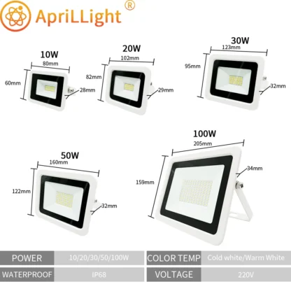 Reflector LED impermeable IP68, iluminación exterior, 10W, 20W, 30W, 50W, 100W, AC220V, 240V