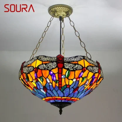 Lámpara colgante SOURA Tiffany LED Retro creatividad sala de estar restaurante dormitorio Villa Hotel pasillo Color candelabro de cristal