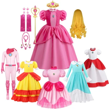 Vestido de Cosplay de princesa melocotón para niña, traje de juego de rol para fiesta de Halloween, trajes de actuación para escenario, ropa de Carnaval para niños