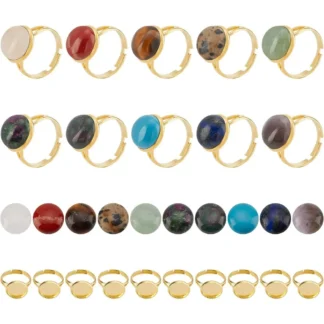 40 Uds. De ajustes de cabujón de piedras preciosas de 10 colores, anillo ajustable en blanco con cabujones de piedras preciosas de 12mm, Kit de fabricación de anillos para kit