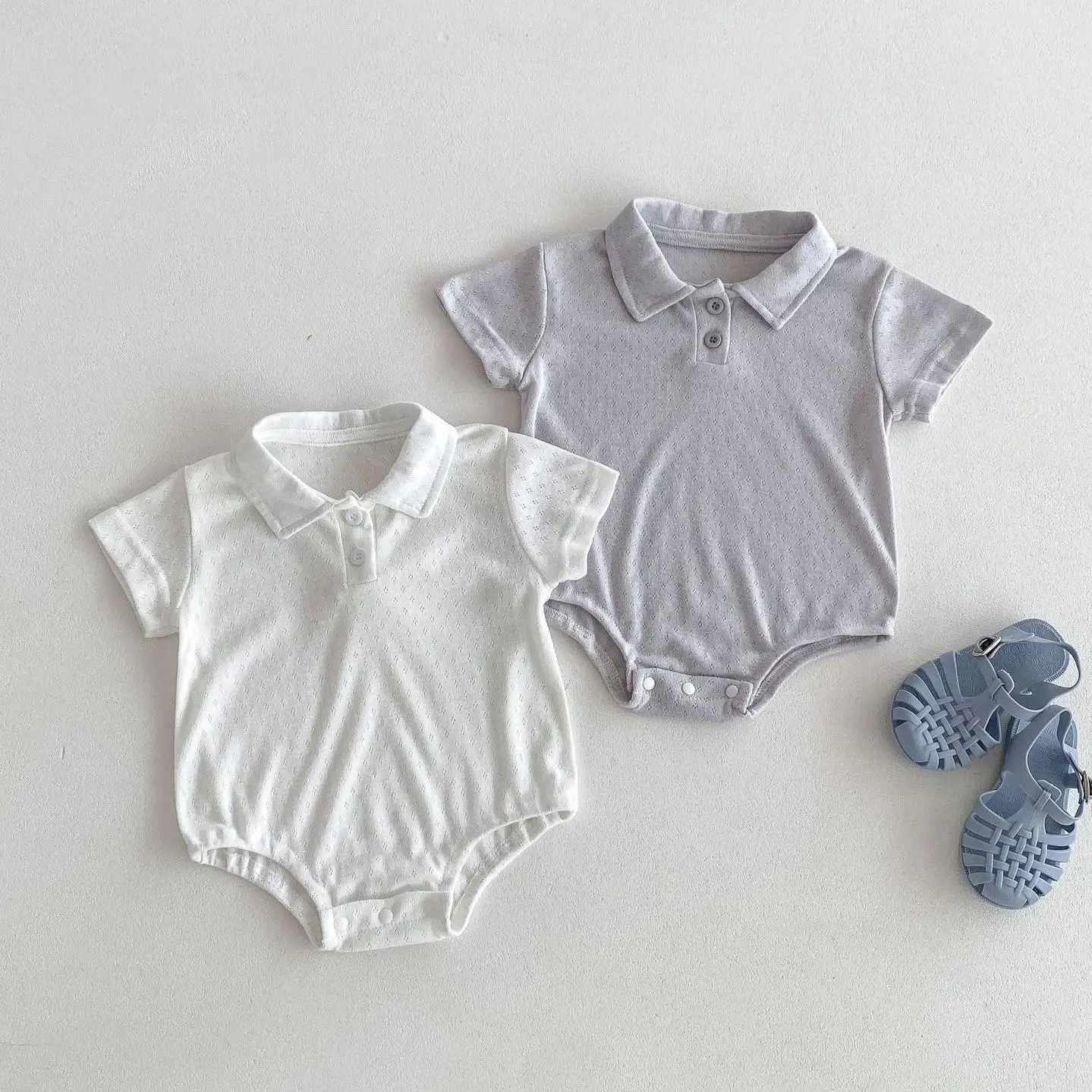 Ropa de verano para niña, mono transpirable de manga corta, cómodo, sólido, con solapa de algodón, informal, 2024