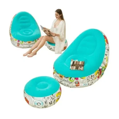 Tumbona inflable con otomana, sofá perezoso de Pvc flocado, asientos portátiles, silla de cubierta suave y cómoda